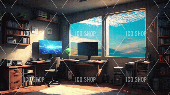 Study Room with Sky View Background