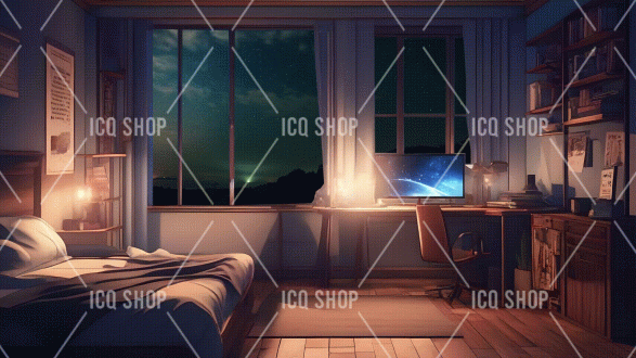 Elegant Bedroom with Night Sky - VTuber Background