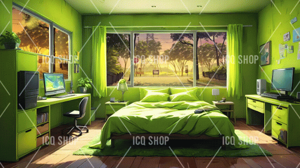 Green-Themed Bedroom VTuber Background