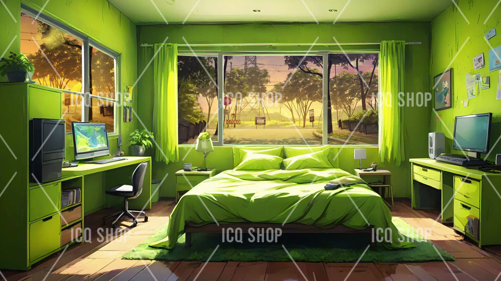 Green-Themed Bedroom VTuber Background